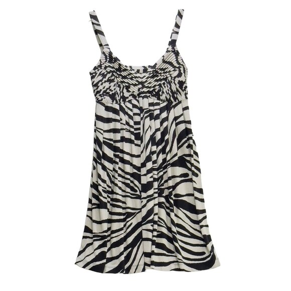 ND NEW DIRECTION Women's Dress B&W Zebra Print Empire Waist Tufted Flowy Size 4 - Picture 7 of 11